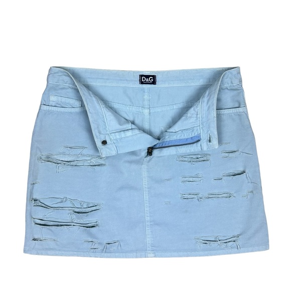 Dolce & Gabbana Denim A-Line Mini Skirt - Distressed - Light Blue - US 6 W28 IT4 - Picture 9 of 16